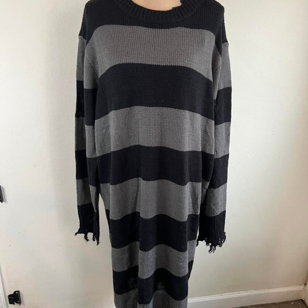 Killstar Within Souls sweater dress striped gray black distressed - Picture 2 of 7